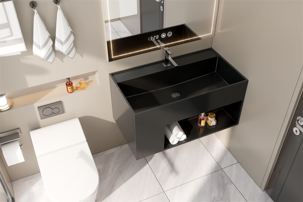 SWBS08BK Wall-Mount Bathroom Sink in Matte Black Solid Surface Material