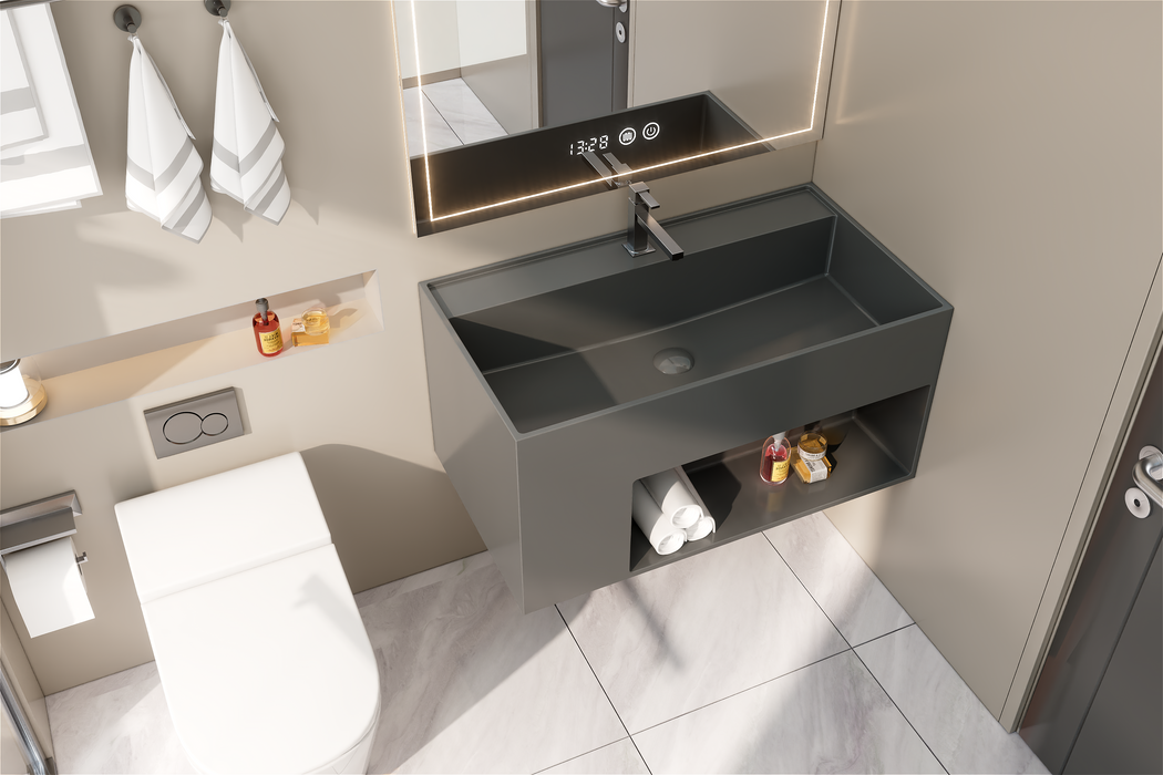SWBS08GR Wall-Mount Bathroom Sink in Matte Gray Solid Surface Material