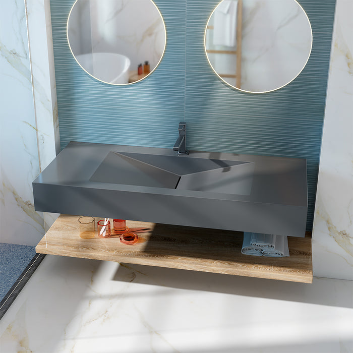 SWBS03GR Wall-Mount Bathroom Sink in Matte Gray Solid Surface Material