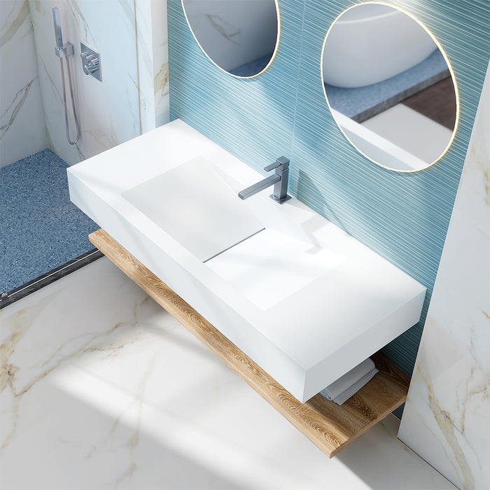 SWBS03WH Wall-Mount Bathroom Sink in Matte White Solid Surface Material