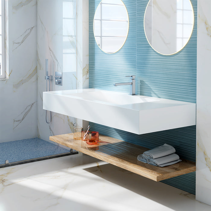 SWBS02WH Wall-Mount Bathroom Sink in Matte White Solid Surface Material