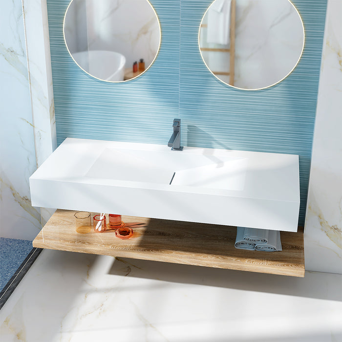 SWBS02WH Wall-Mount Bathroom Sink in Matte White Solid Surface Material