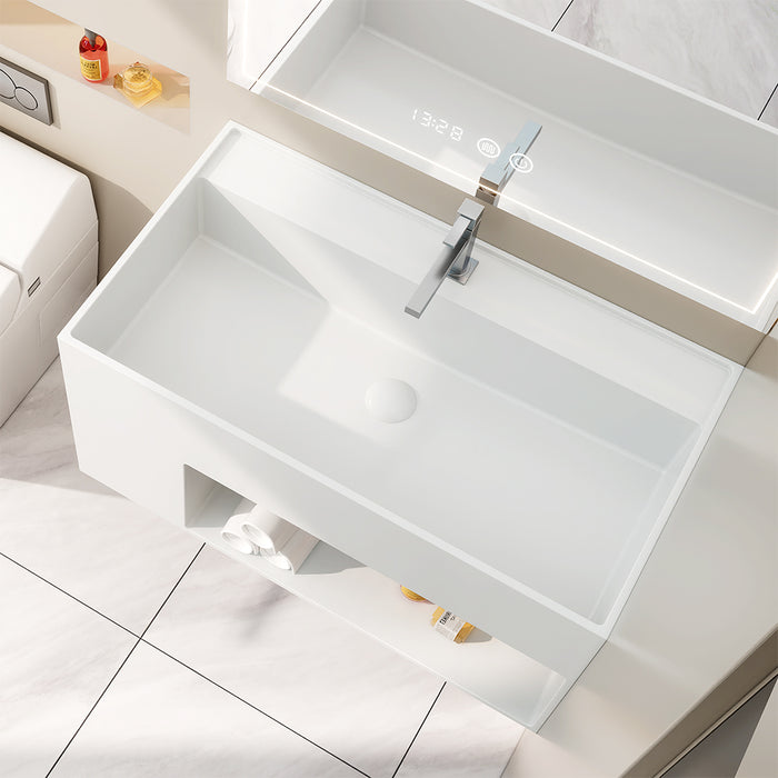 SWBS08WH Wall-Mount Bathroom Sink in Matte White Solid Surface Material