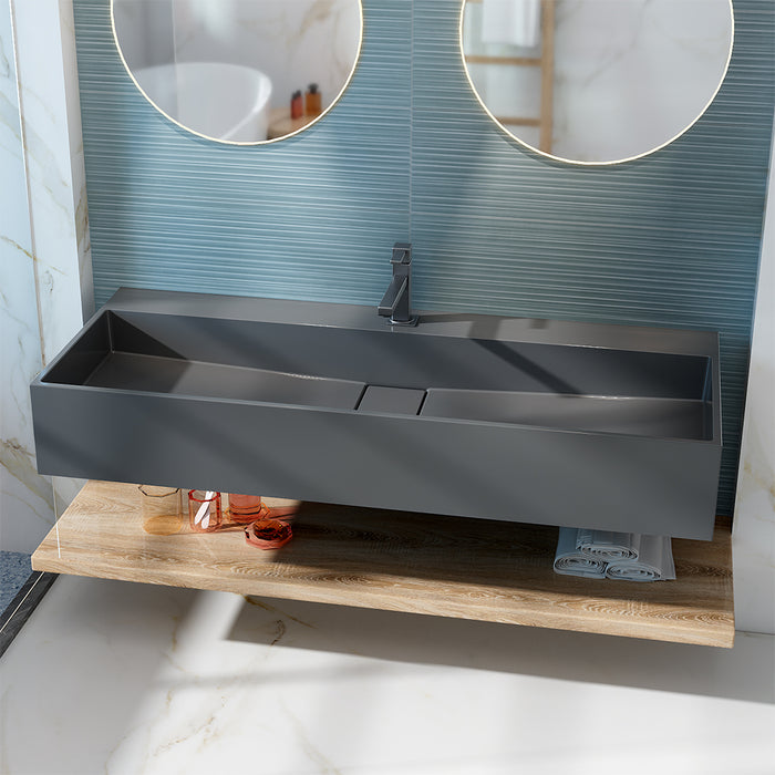 SWBS02GR Wall-Mount Bathroom Sink in Matte Gray Solid Surface Material