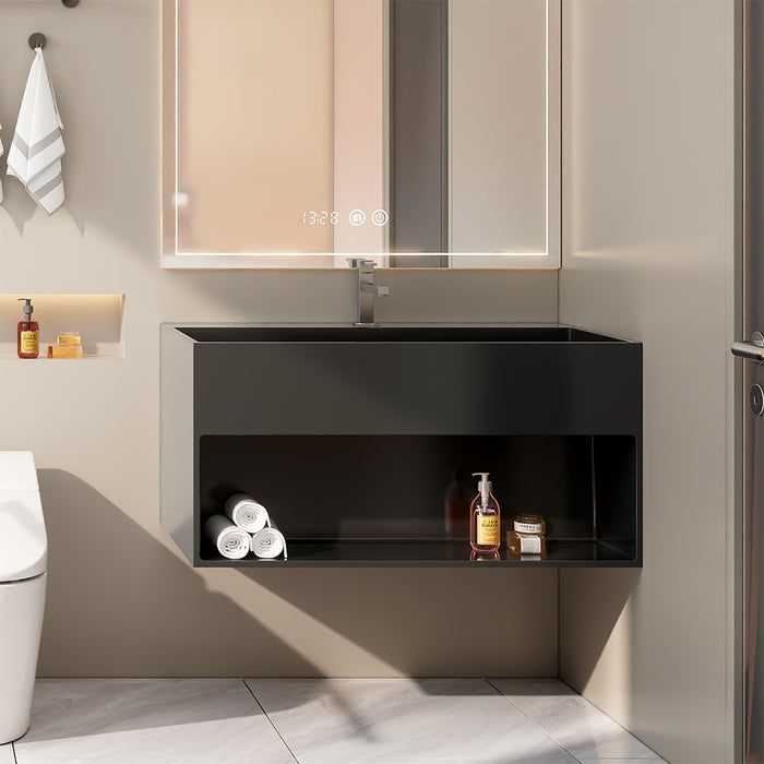 SWBS05BK Wall-Mount Bathroom Sink in Matte Black Solid Surface Material