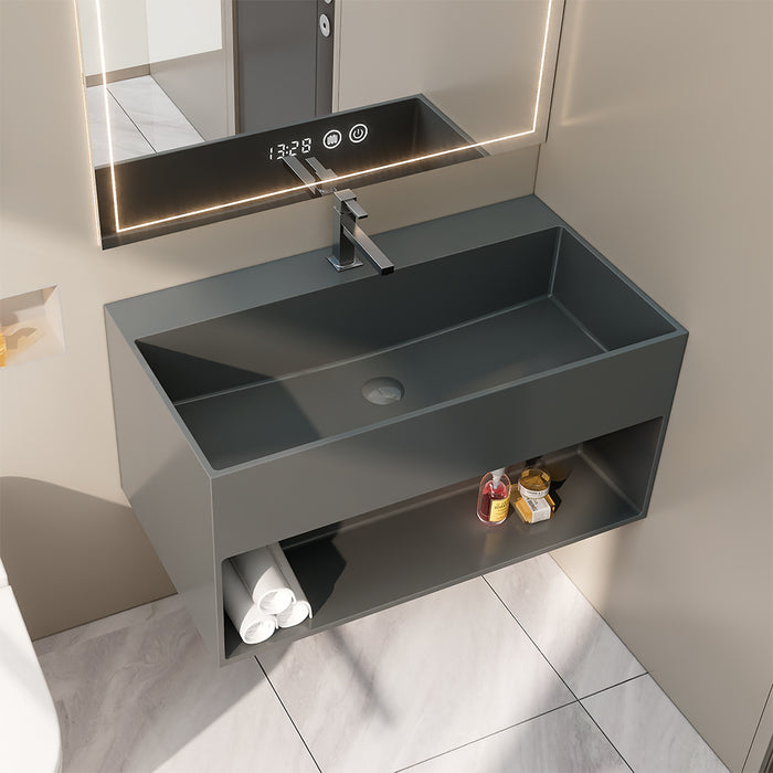SWBS05GR Wall-Mount Bathroom Sink in Matte Gray Solid Surface Material