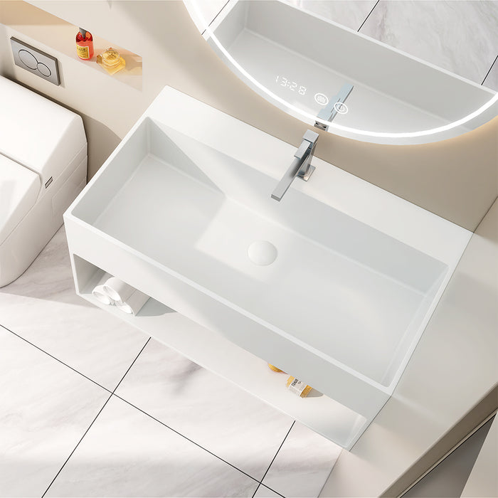 SWBS05WH Wall-Mount Bathroom Sink in Matte White Solid Surface Material