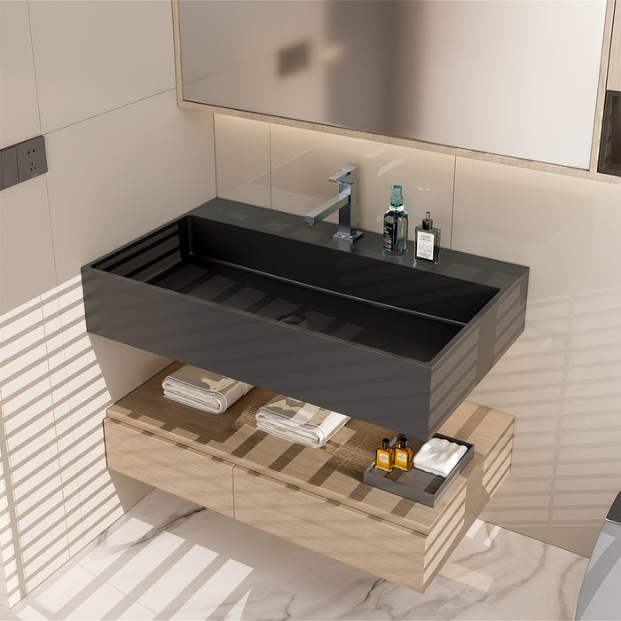 SWBS17BK Wall-Mount Bathroom Sink in Matte Black Solid Surface Material
