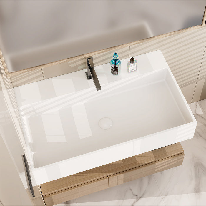 SWBS17WH Wall-Mount Bathroom Sink in Matte White Solid Surface Material