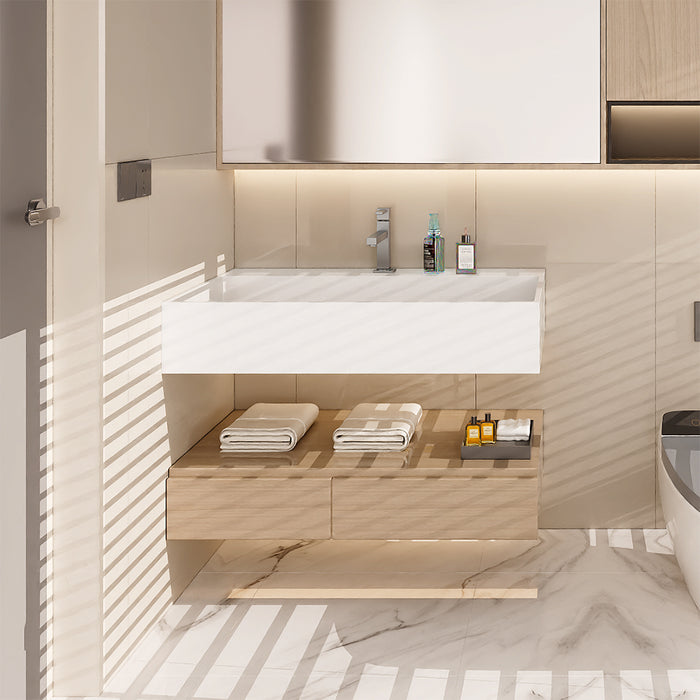 SWBS17WH Wall-Mount Bathroom Sink in Matte White Solid Surface Material