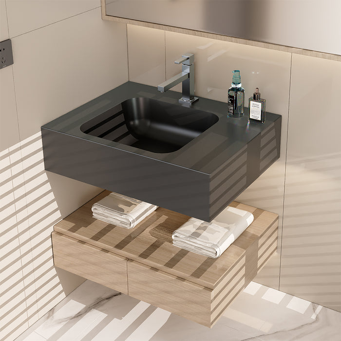 SWBS18BK Wall-Mount Bathroom Sink in Matte Black Solid Surface Material