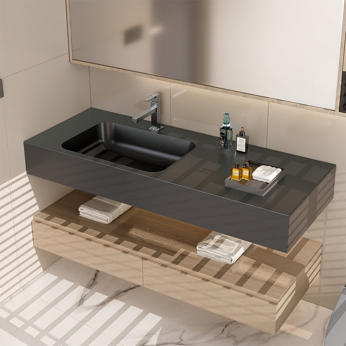 SWBS18BK Wall-Mount Bathroom Sink in Matte Black Solid Surface Material