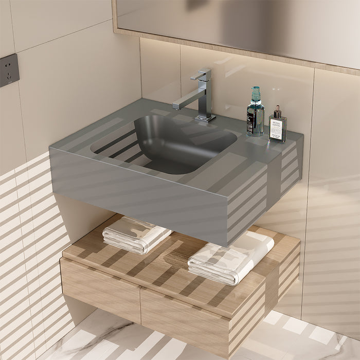 SWBS18GR Wall-Mount Bathroom Sink in Matte Gray Solid Surface Material