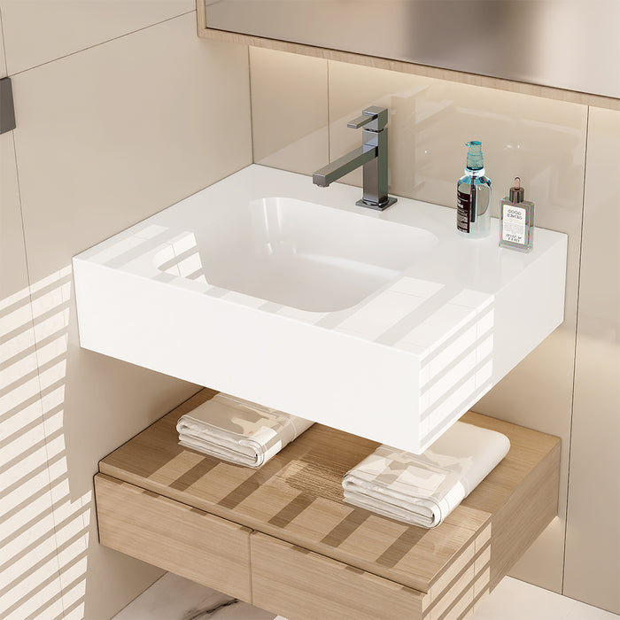 SWBS18WH Wall-Mount Bathroom Sink in Matte White Solid Surface Material