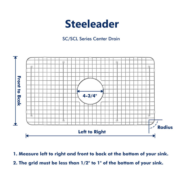 Sink Bottom Grid 26X13 Center Drain Left To Right 26.14" x Front To Back 12.99" With Corner 2.5-in SW-C2613